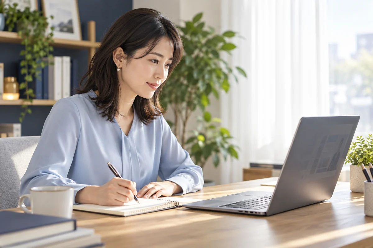 デスクで情報を整理する人物のイメージ